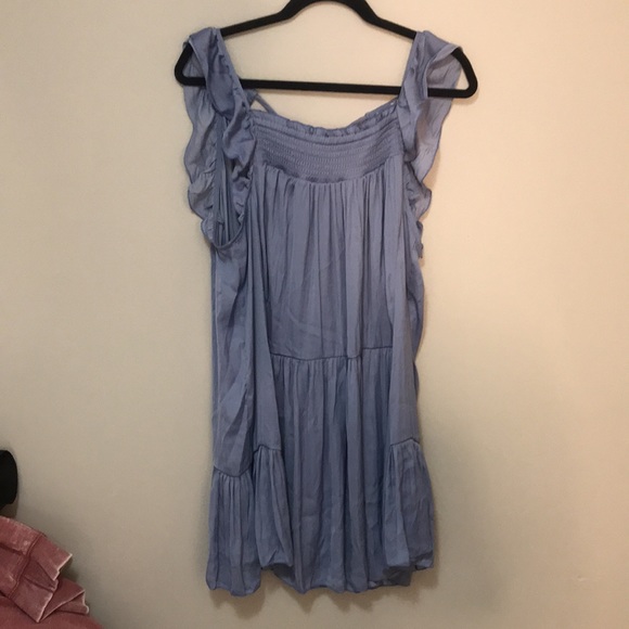 Free People Blue Want Your Love Mini Dress Flowy Reversible Smocked Large L - Picture 10 of 11